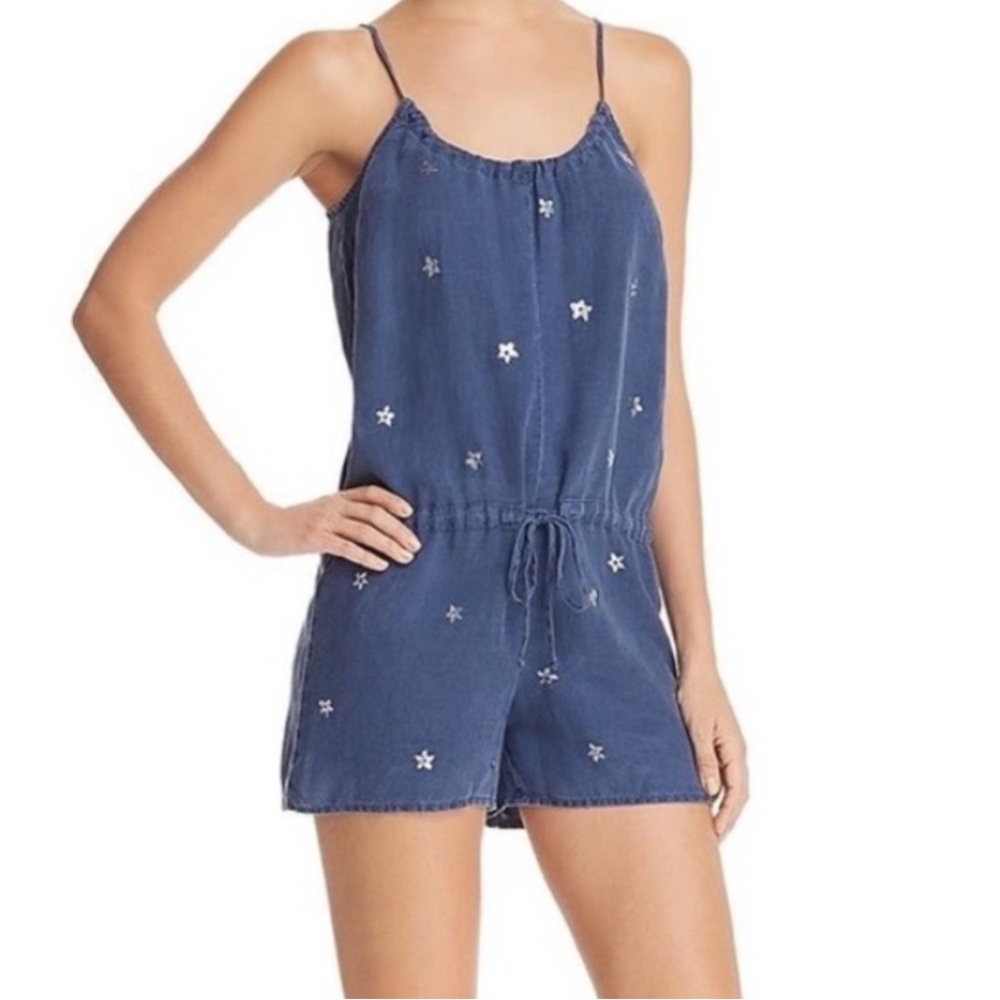 Blue linen Bella Dahl Romper with silver stars
